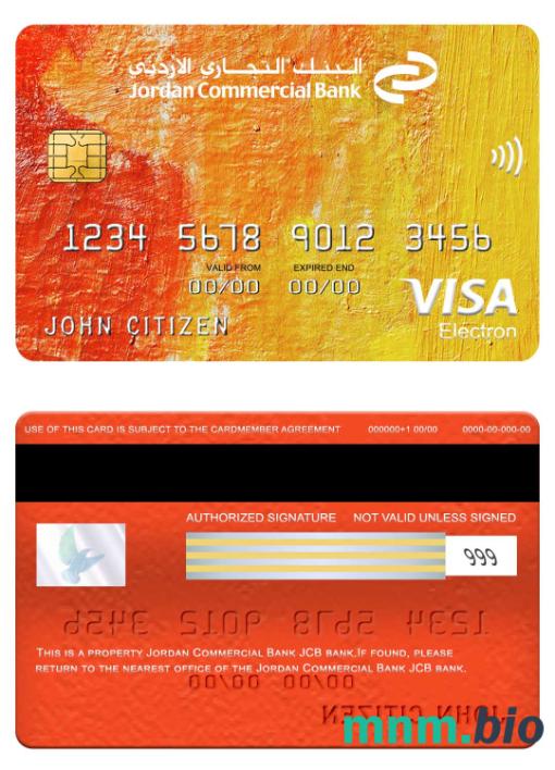 Jordan Commercial Bank JCB bank visa electron karta przykład w formacie PSD